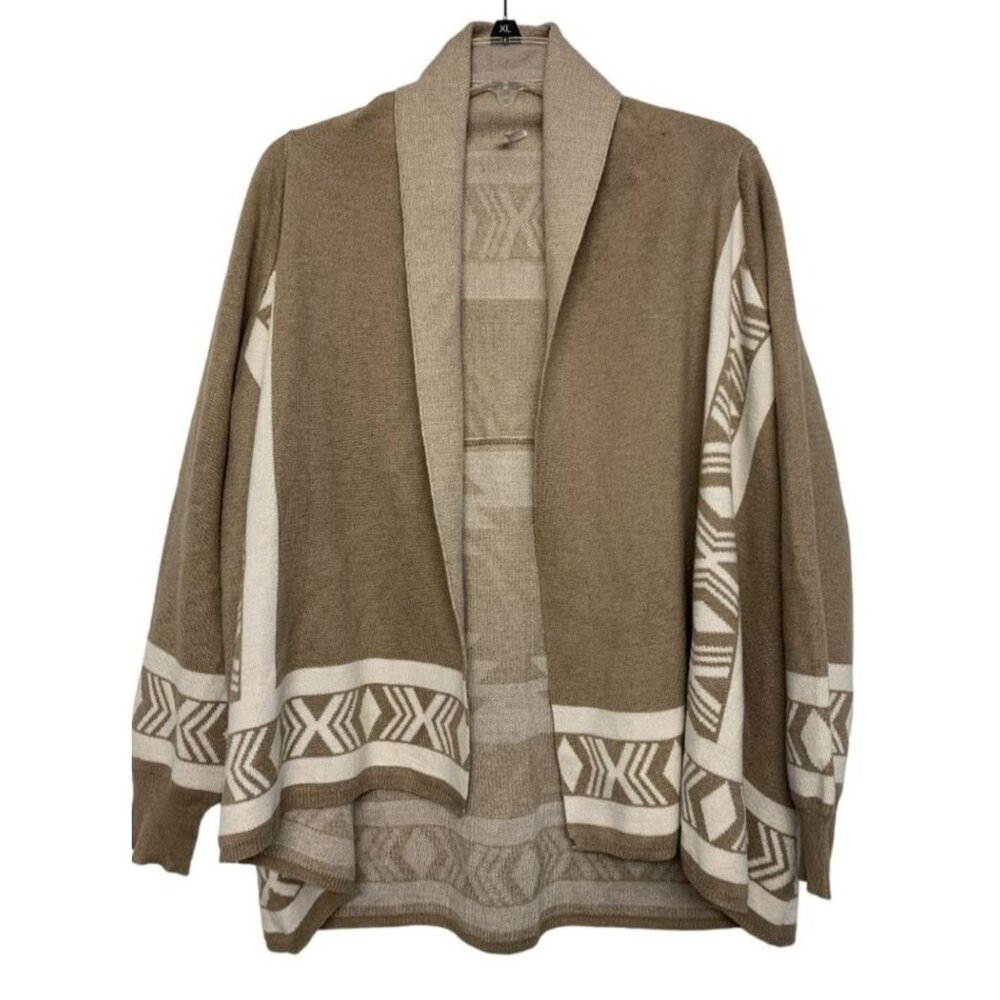 Lapis Viscose Wool Aztec‎ Boho Open Front Cardigan Tan Size L